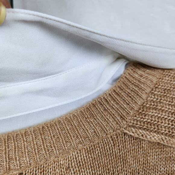 Brochu Walker The Looker Camel Tan Cashmere Oversize V-Neck Sweater White Layer - Picture 9 of 13